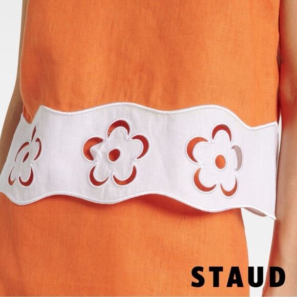 STAUD **NWT** Mika Linen Top in Apricot (Orange) & White - Picture 15 of 16